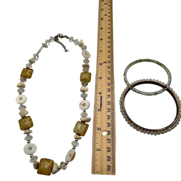 Vintage Shell Necklace & Crystal Bangle Set - Boho Chic Jewelry for Women N52 - Picture 5 of 7